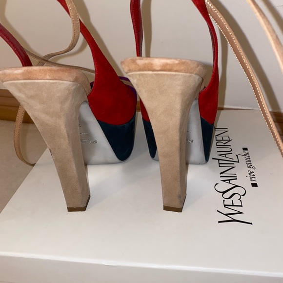YSL Suede Colorblock Pattern Slingback Pumps - Picture 4 of 8